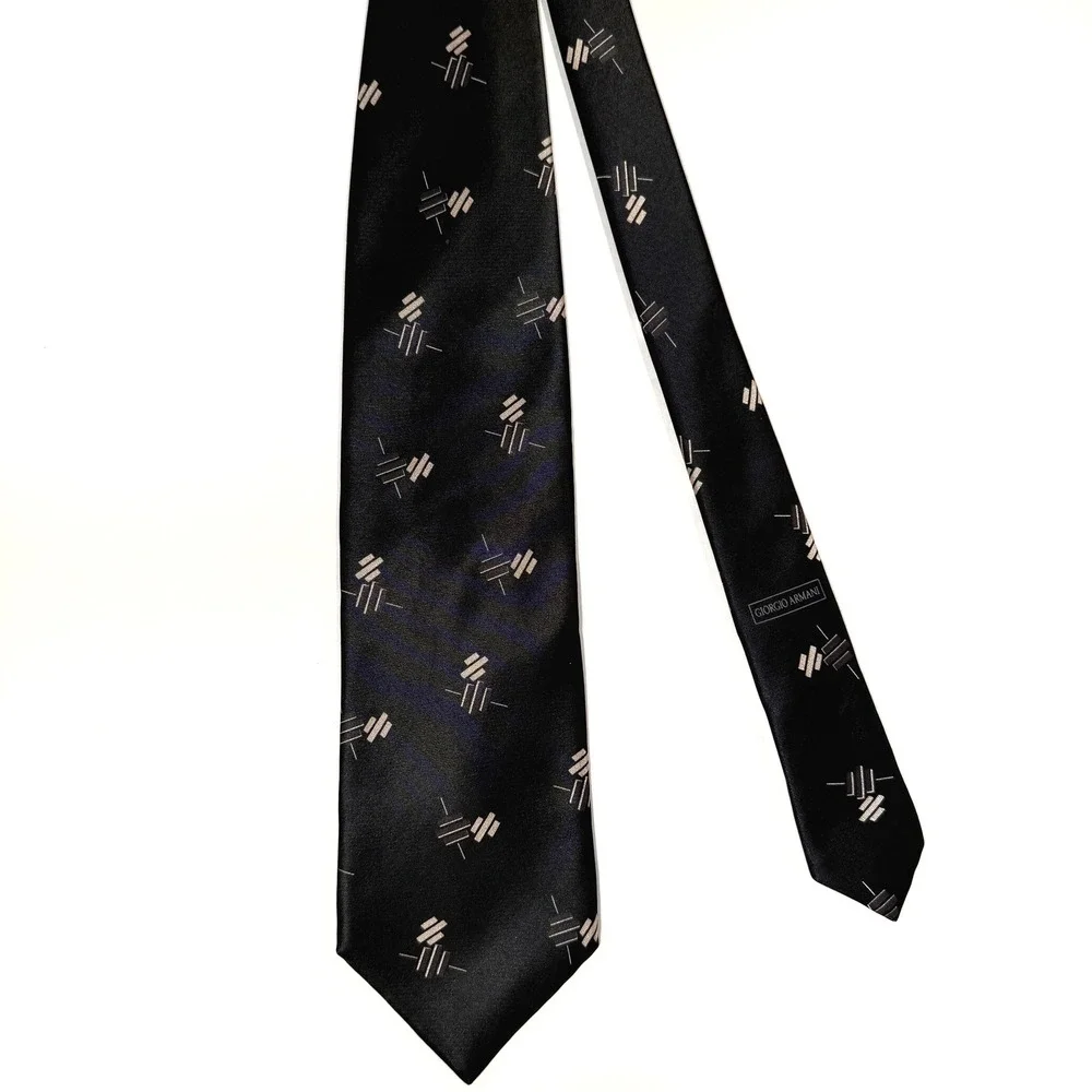 Armani Collezioni Mens‎ Silk Blend Geometric Tie Black Made in Italy 3.75 Inch